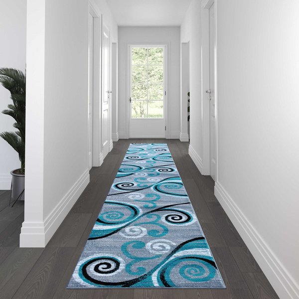 Flash Furniture Turquoise 3' x 16' Distressed Abstract Area Rug OKR-RG1100-316-TQ-GG